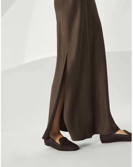 Brunello Cucinelli Brown Satin Maxi Skirt