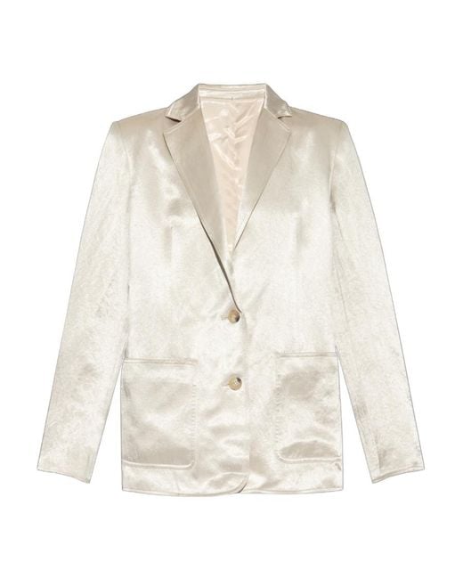 Helmut Lang White Notched-Lapels Satin-Finish Blazer