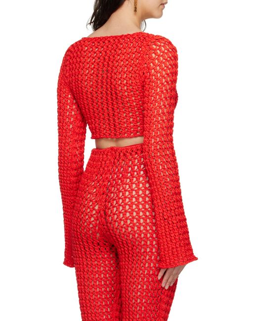 Moschino Red Long Sleeve T-Shirt With Trumpet Sleeves