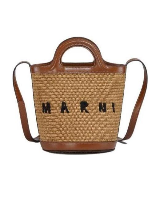 Marni Brown Tropicalia Drawstring Bucket Bag