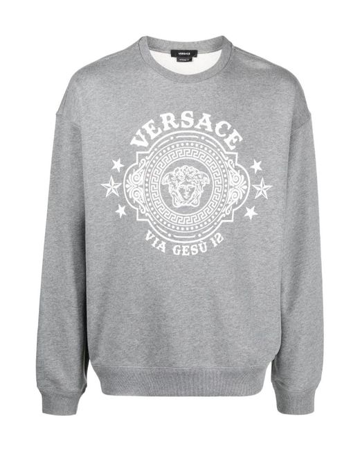 Versace Gray `Medusa Badge` Print Sweatshirt for men