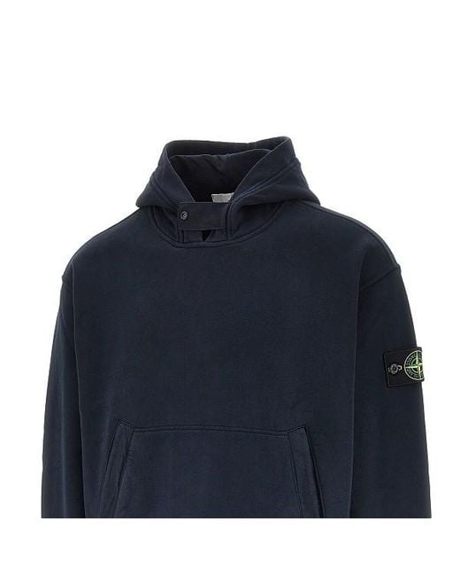 Stone Island Blue High-Neck Hooded Sweatshirt for men