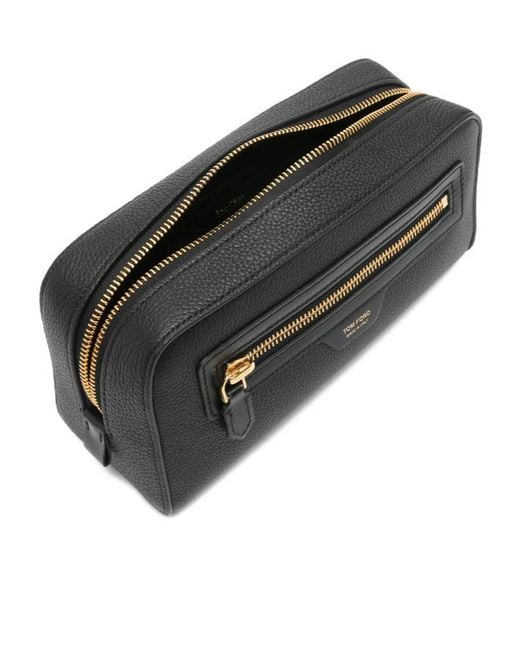 Tom Ford Black Grain Leather Smart Wash Bag for men