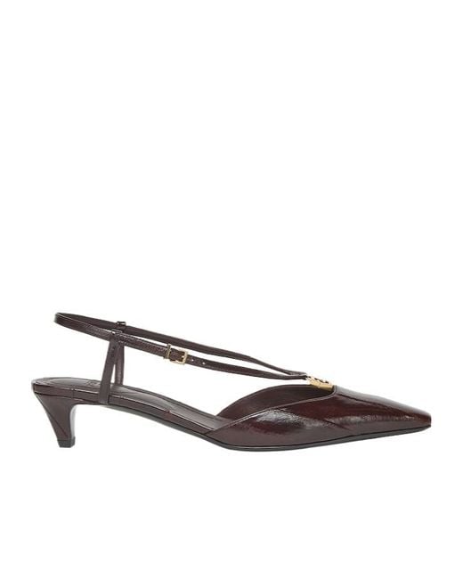 Fendi Brown Ffold Square-Toe Slingback Pumps