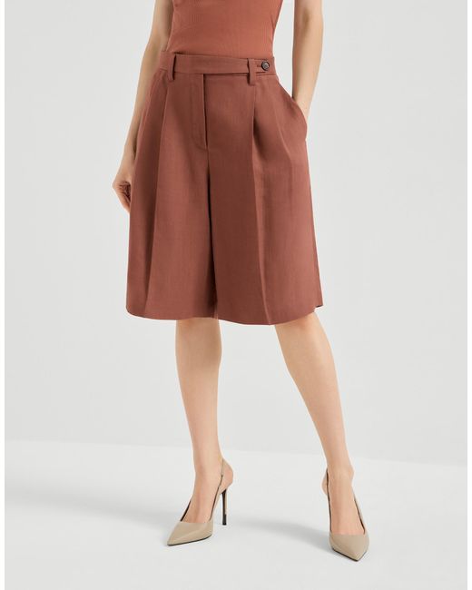 Brunello Cucinelli Red Pleated Bermuda Shorts