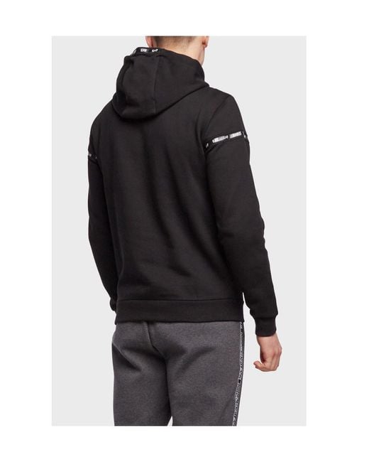 EA7 Black Semi-Zipper Design Logo Hooded Sweater for men