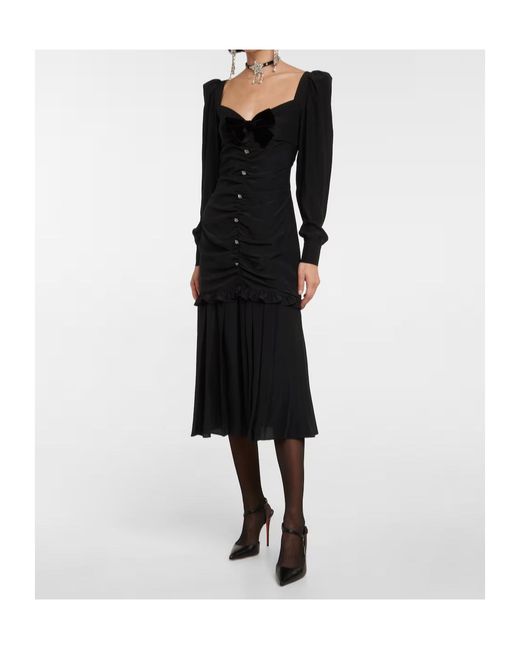 Alessandra Rich Black Ruched Silk Midi Dress