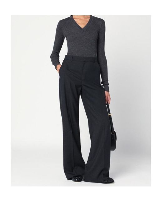 Brunello Cucinelli Blue Ribbed V-Neck Sweater