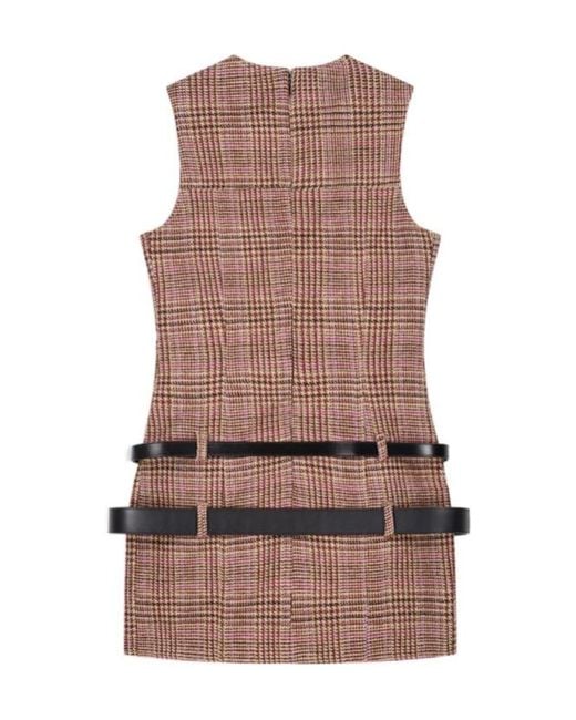 Coperni Brown Check Belted Dress
