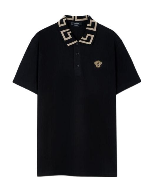 Versace Black 'Greca' Polo Shirt for men