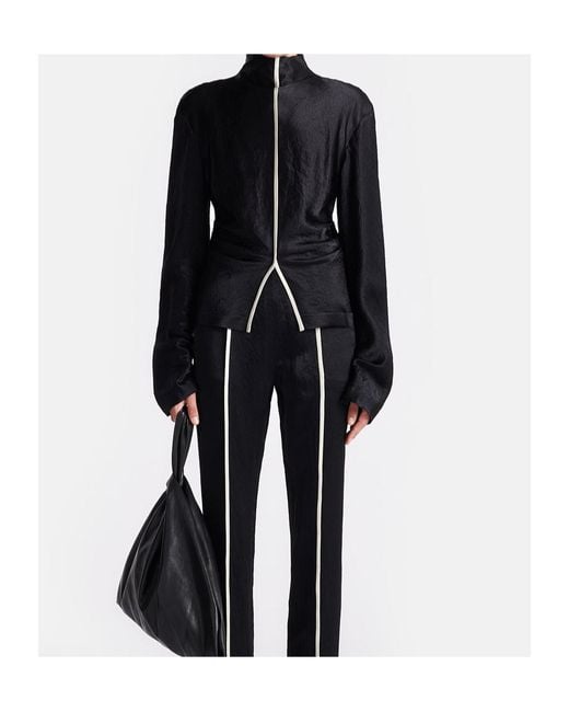 Nanushka Black Domini Crinkled-Satin Turtleneck Top