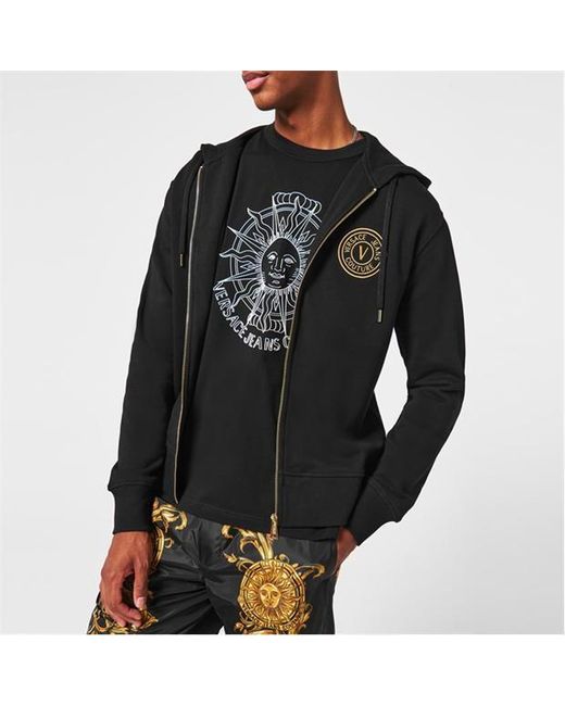 Versace Jeans Black Zippered Hooded Sweatshirt for men
