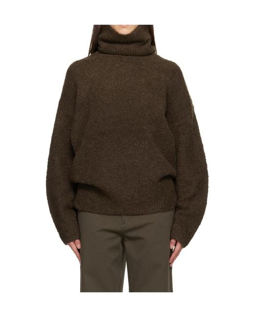 Totême Brown Loop Fleece Turtleneck Sweater
