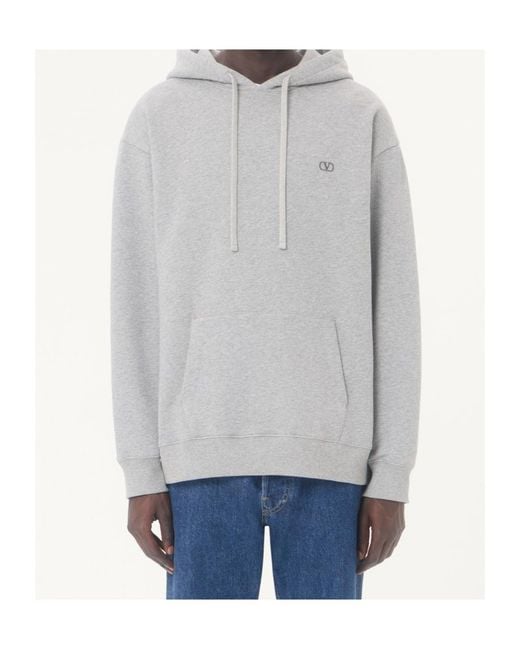 Valentino Gray Logo-Embroidered Drawstring Hoodie for men