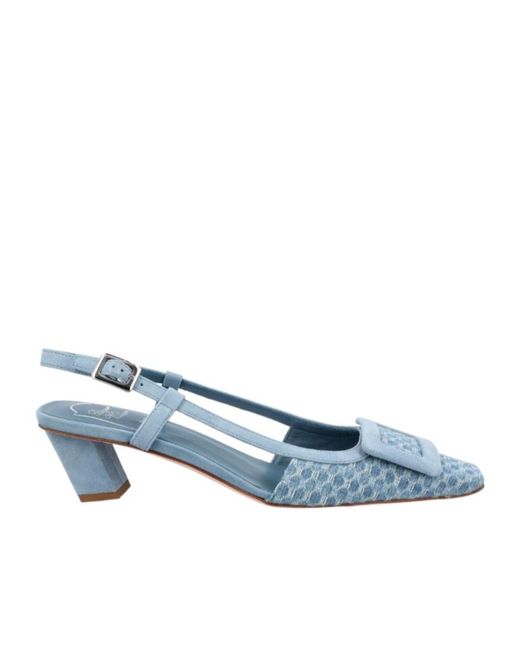 Roger Vivier Blue Square Toe Slingback Pumps