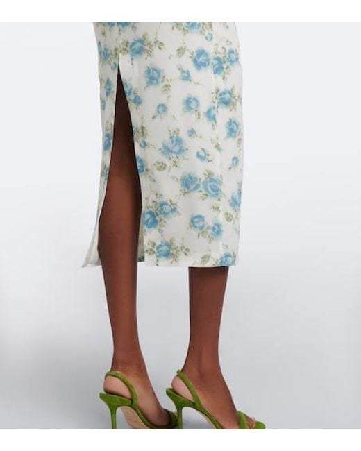 Alessandra Rich Green Caped Floral Silk Midi Dress
