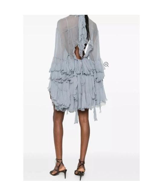 Chloé Blue Chloé Ruffled Sheer Mini Dress