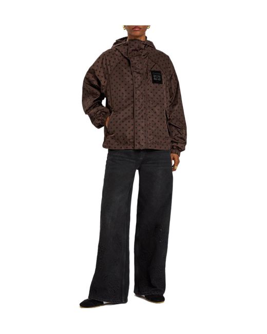 Ganni Brown Polka Dot Hooded Shell Jacket