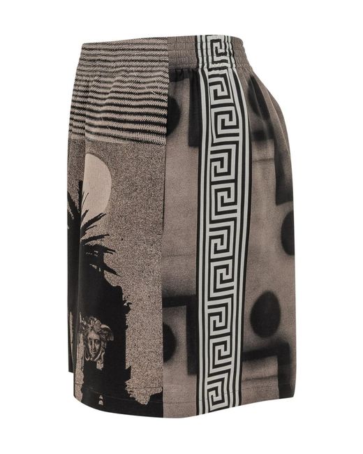 Versace Black Graphic Print Shorts for men