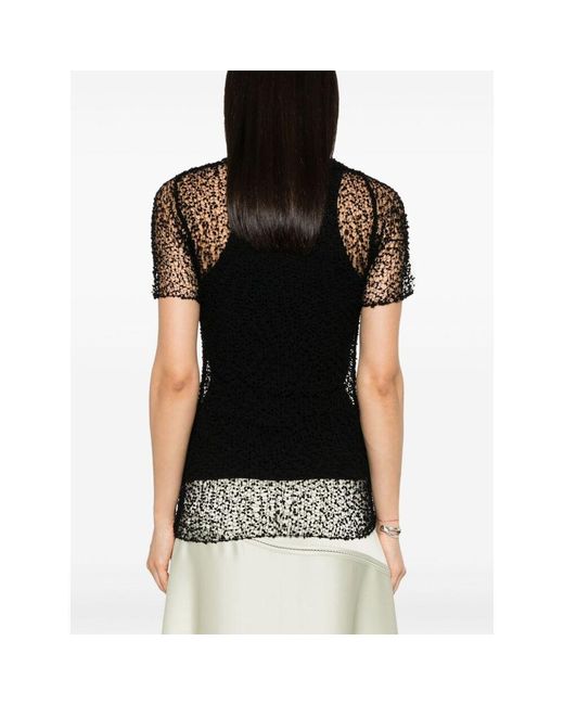 Maison Margiela Black Dot-Embroidered Semi-Sheer Top