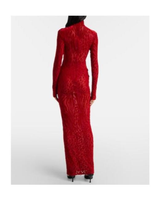 Alex Perry Red Printed Turtleneck Jersey Maxi Dress