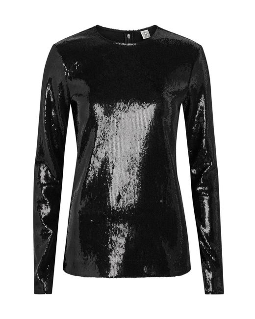 Totême Black Round-Neck Sequin Top