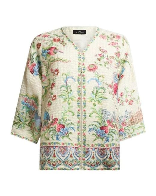 Etro White Printed Short Sleeves Blouse