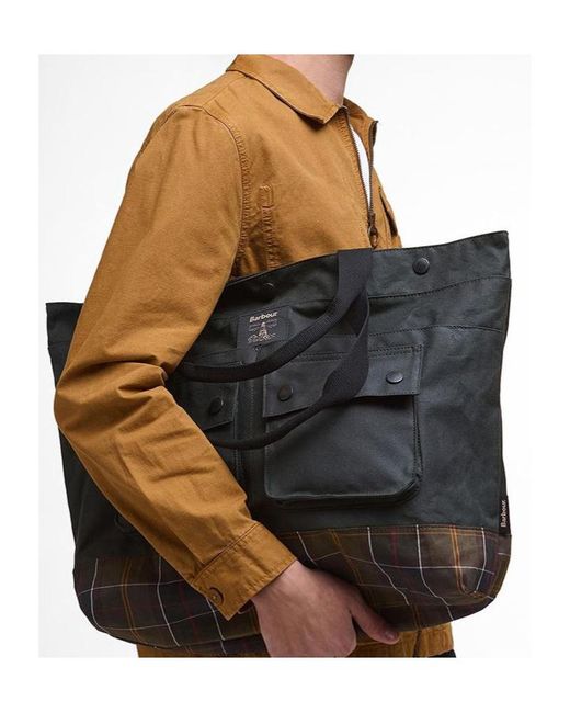 Barbour Black Field Waxed Tote Bag for men