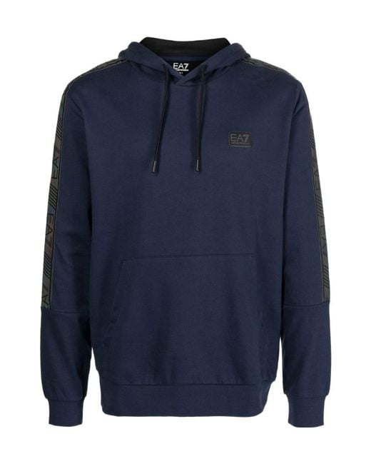 EA7 Blue Logo-Patch Hoodie for men