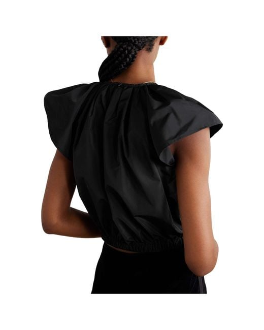 Sea Black Laurie Cropped Appliquéd Taffeta Top