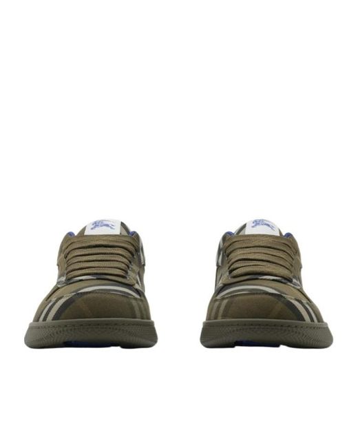 Burberry Green Checked Terrace Lace-Up Sneakers for men