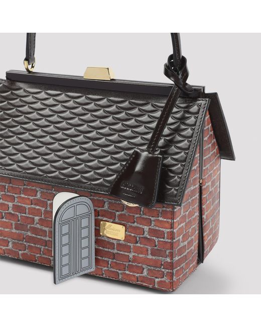 Moschino Black Brick-Print House-Shaped Tote Bag