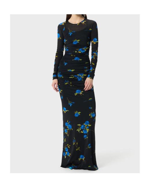 Blumarine Black Ruched Floral Maxi Dress