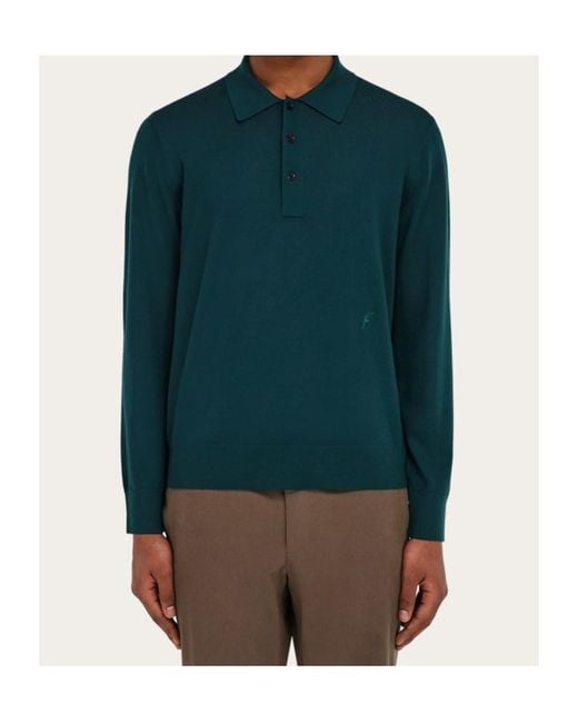 Ferragamo Green Ferragamo Long-Sleeved Polo Shirt for men