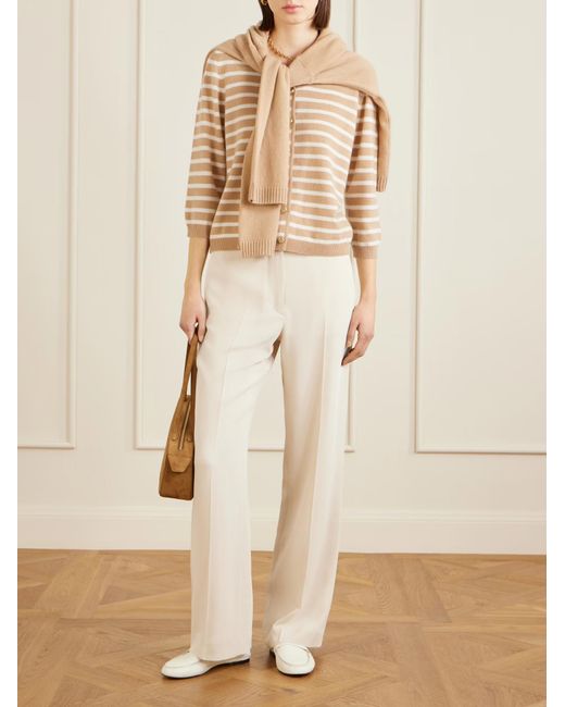 Allude Natural Camelbase Striped Knit Cardigan