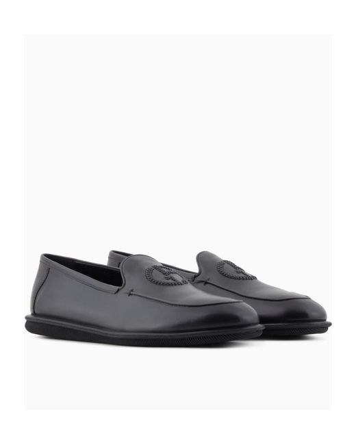 Giorgio Armani Black Almond Toe Slip-On Loafers for men