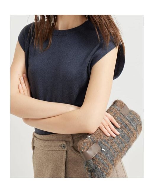 Brunello Cucinelli Gray Essence Sequin-Embellished Clutch Bag