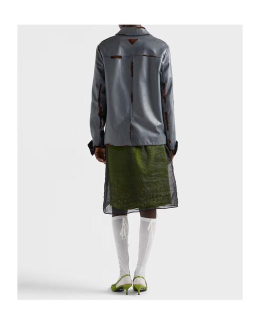 Prada Gray Smooth Leather And Suede Jacket