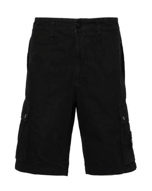 Stone Island Black Compass Patch Bermuda Shorts for men