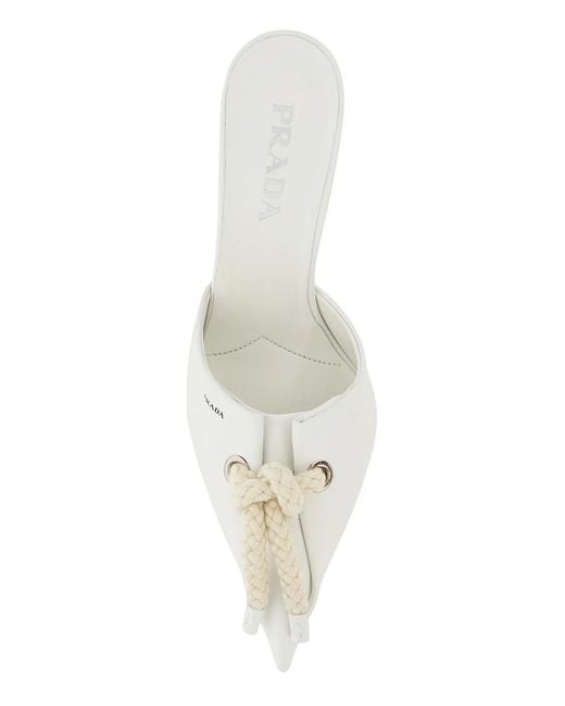 Prada White Cord Detailed Mules