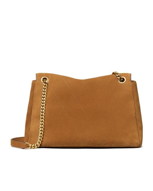 Tory Burch Brown Charlie Quilted Suede Shoulder Bag