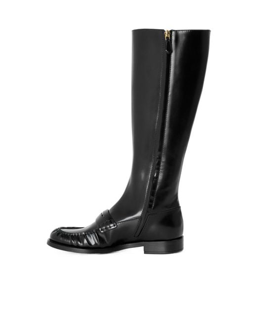 Prada Black Leather Knee-High Boots