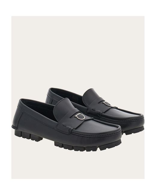 Ferragamo Black Round Head Loafer Shoes for men