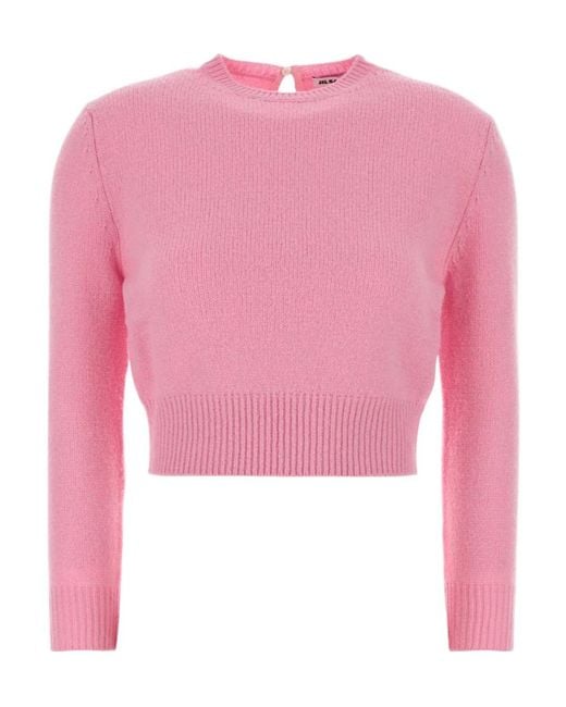Jil Sander Pink Cropped Crew Neck Knitted Sweater