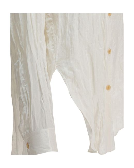 Khaite White Long-Sleeved Crinkled Shirt