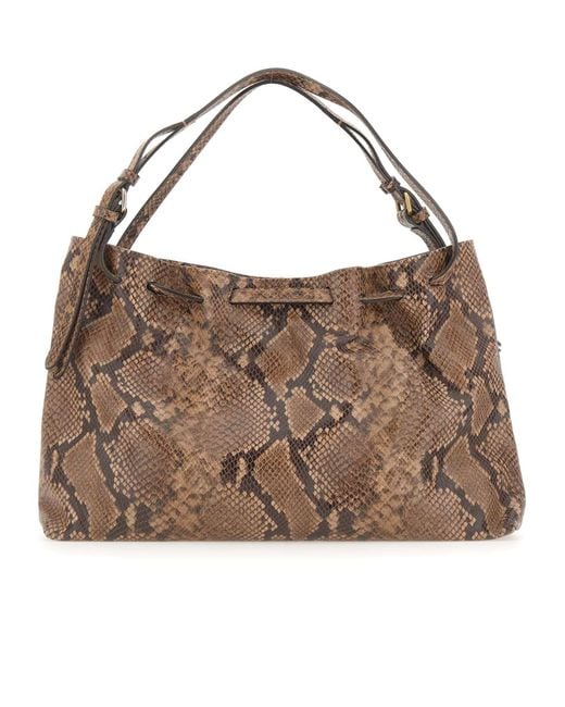 Gianni Chiarini Brown Mimi Python-Effect Leather Shoulder Bag