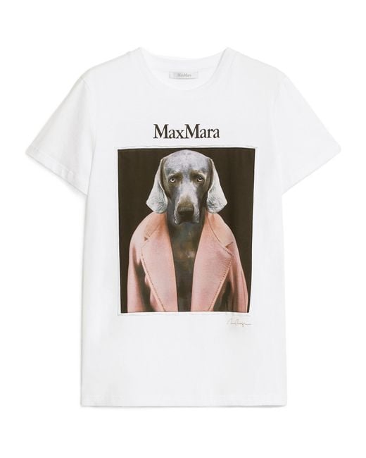 Max Mara White Cipria Graphic Printed Crewneck T-Shirt
