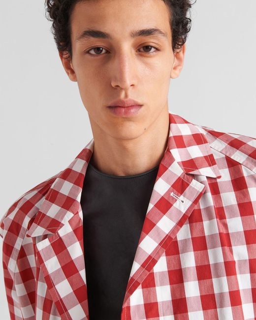 Prada Red Check-Printed Belted Coat for men