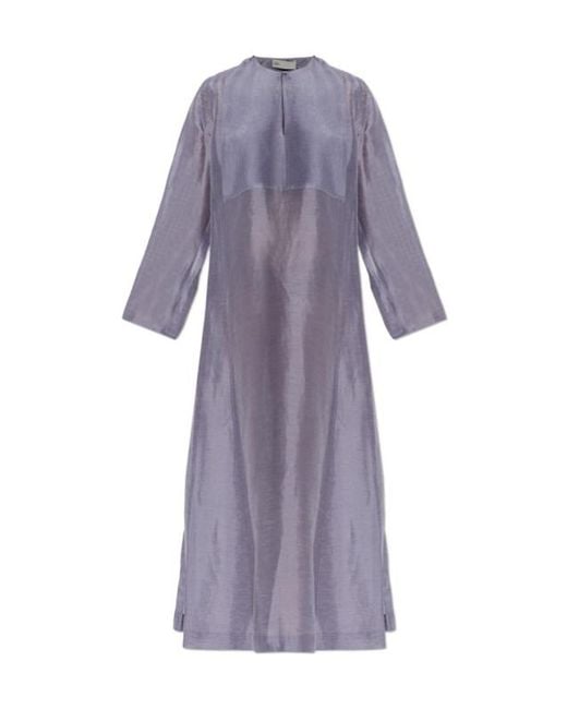 Tory Burch Purple Pleated Bib Caftan Dress