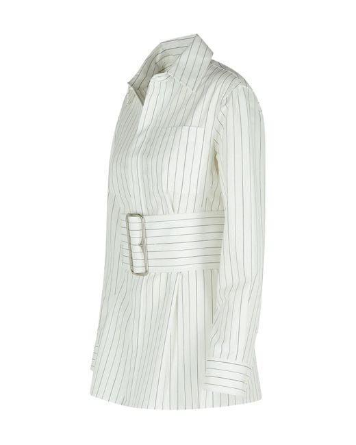 Burberry White Wide-Belted Striped Shirt
